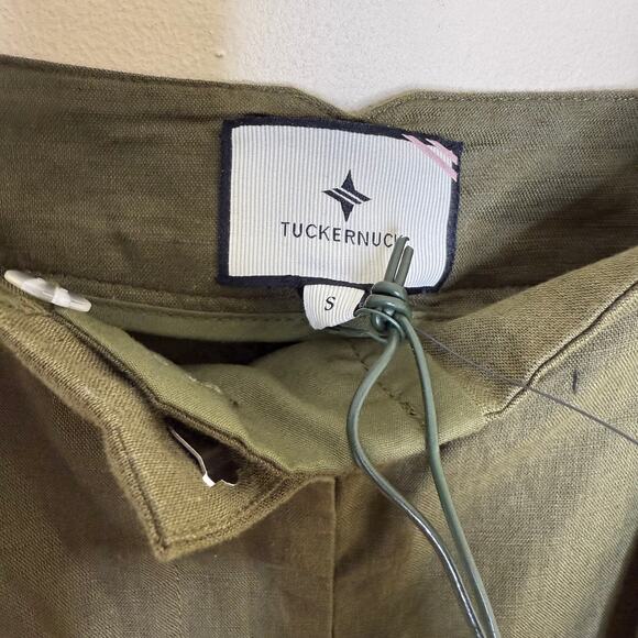 NEW Tuckernuck Army Green Safari Shorts Linen High Waist Pleated Size Small $148 - Picture 5 of 6